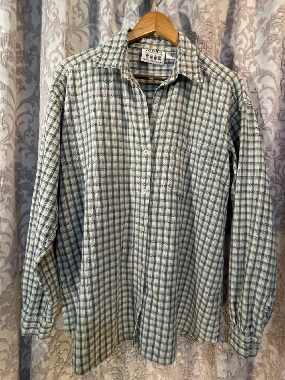 Men's Sz. 18 Details Sportswear Inc. 90's PlaidNavy/Gray/Ivory Button Down Shirt